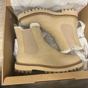 J. Crew Factory Beige Chelsea Lug-Sole Shearling-Trim Ankle Boots